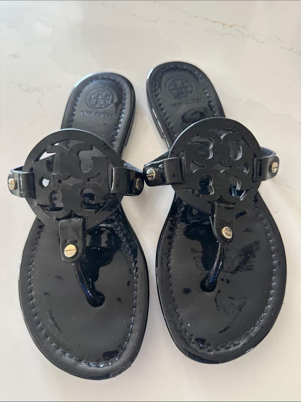 Tory Burch Miller Sandals Patent Black Size 6 1/2